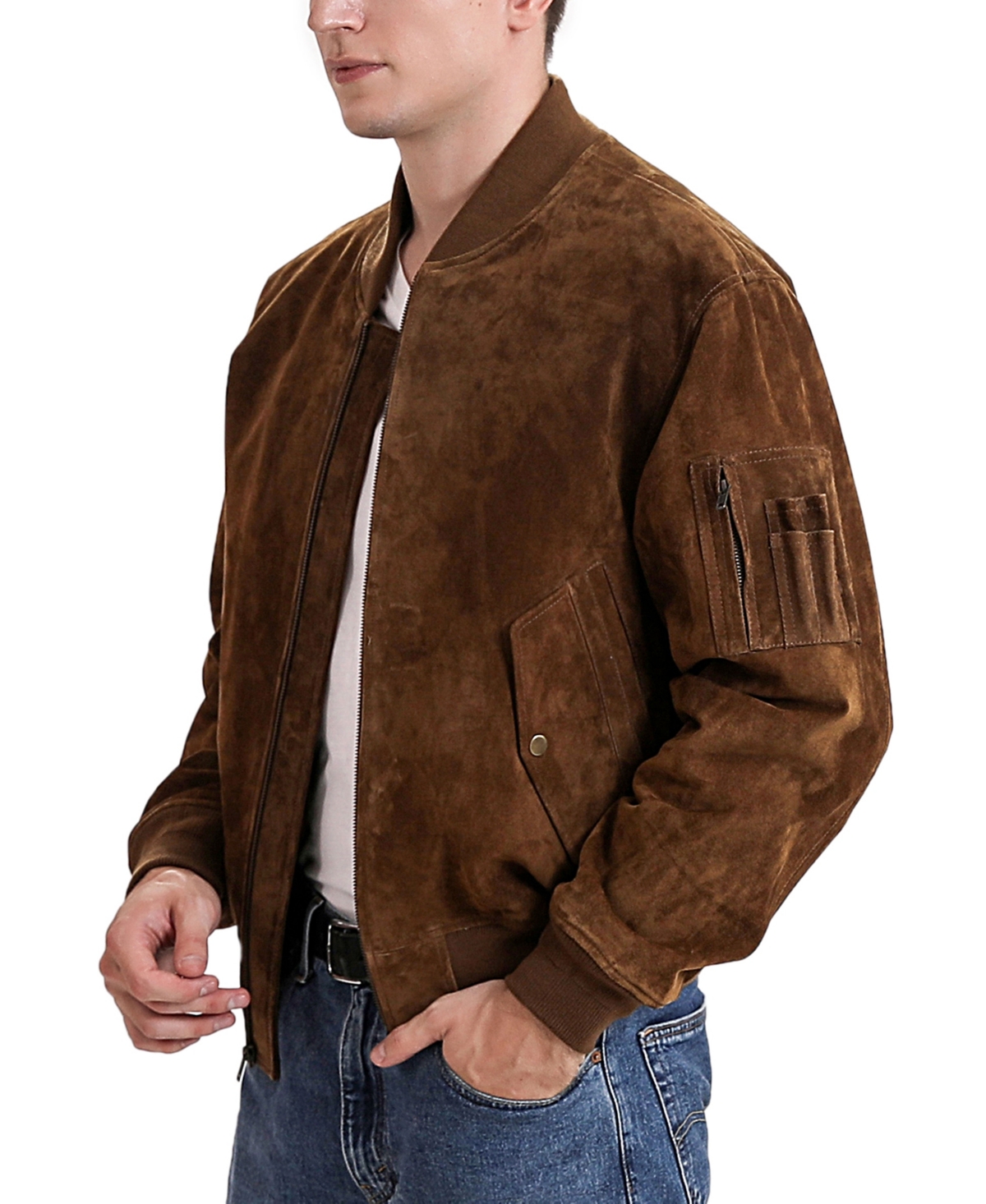 Landing Leathers Men Ma-1 Suede Leather Flight Bomber Jacket
