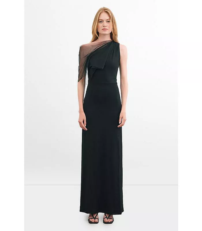 Women's Zinnia One-Shoulder Sheer Mesh-Sleeve Thigh-Slit Maxi Dress