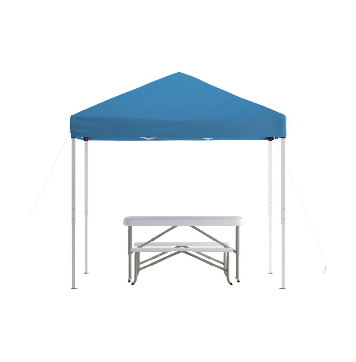 Portable Tailgate, Camping Or Event Set With White Pop Up Event Canopy Tent With Carry Bag And Folding Table With Benches Set - White