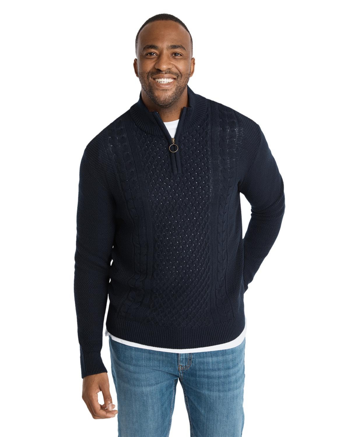 Mens Gibson Cable Half Zip Sweater - Navy