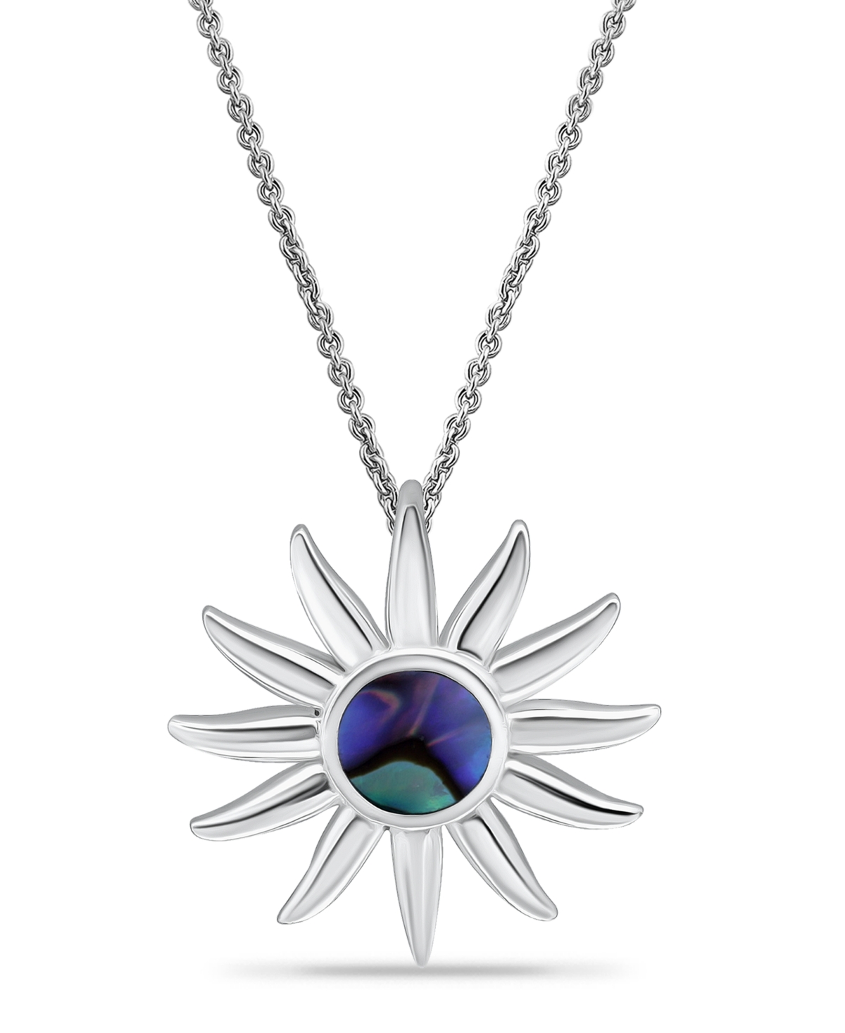 Macy's Abalone Inlay Sunburst Necklace In Silver