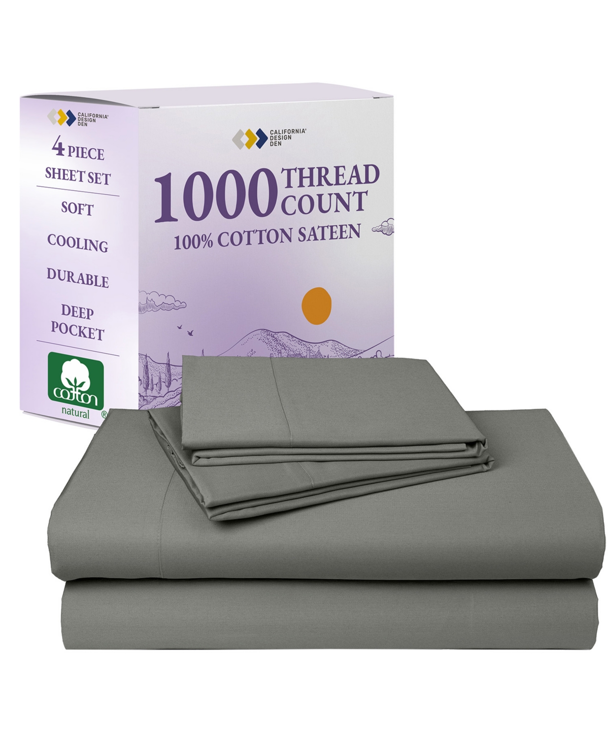 California Design Den Luxury 1000 Thread Count Size Sheets Set - 100% Cotton Sateen - Soft, Thick & Deep Pocket