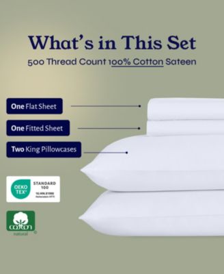 100% Extra Long Staple, 500 Thread Count Sateen Weave Sheet Set