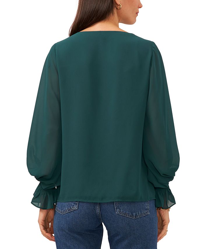 Vince Camuto Women's Solid-Color V-Neck Blouson-Sleeve Top - Macy's