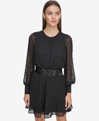 KARL LAGERFELD PARIS Women s Belted Long Sleeve Dress Macy s