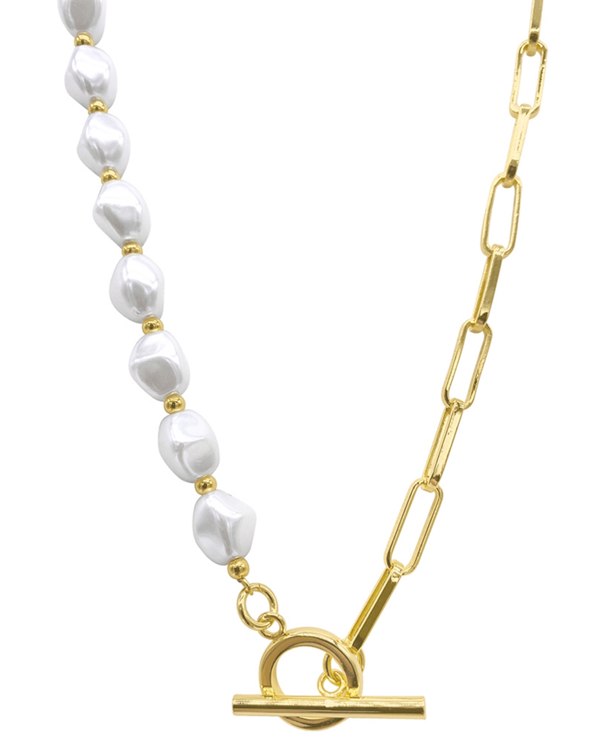 Adornia 14k Gold-plated Imitation Pearl & Paperclip Chain 17" Toggle Necklace In Gold