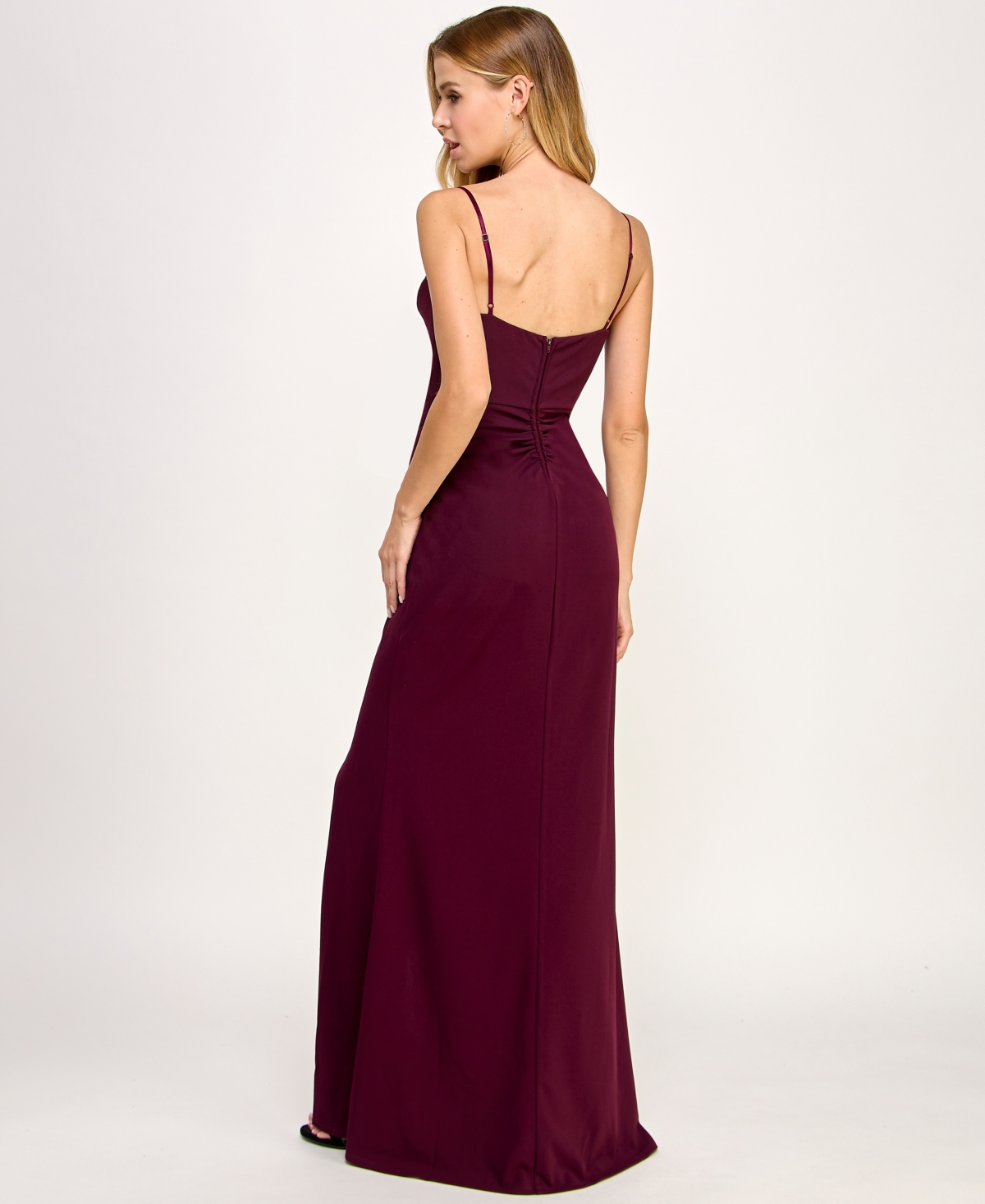 Shop Emerald Sundae Juniors' Mesh-panel Notch-neck Gown, Created For Macy's In Plum