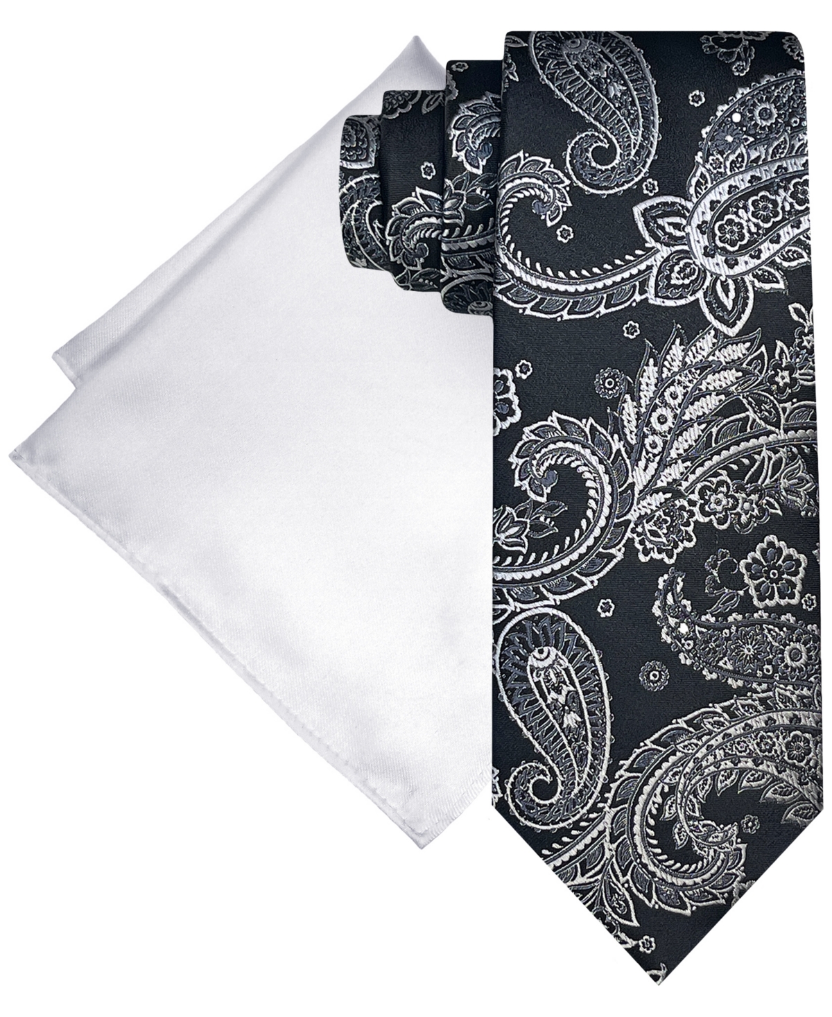 Steve Harvey Men's Paisley Tie & Solid Pocket Square Set In Black