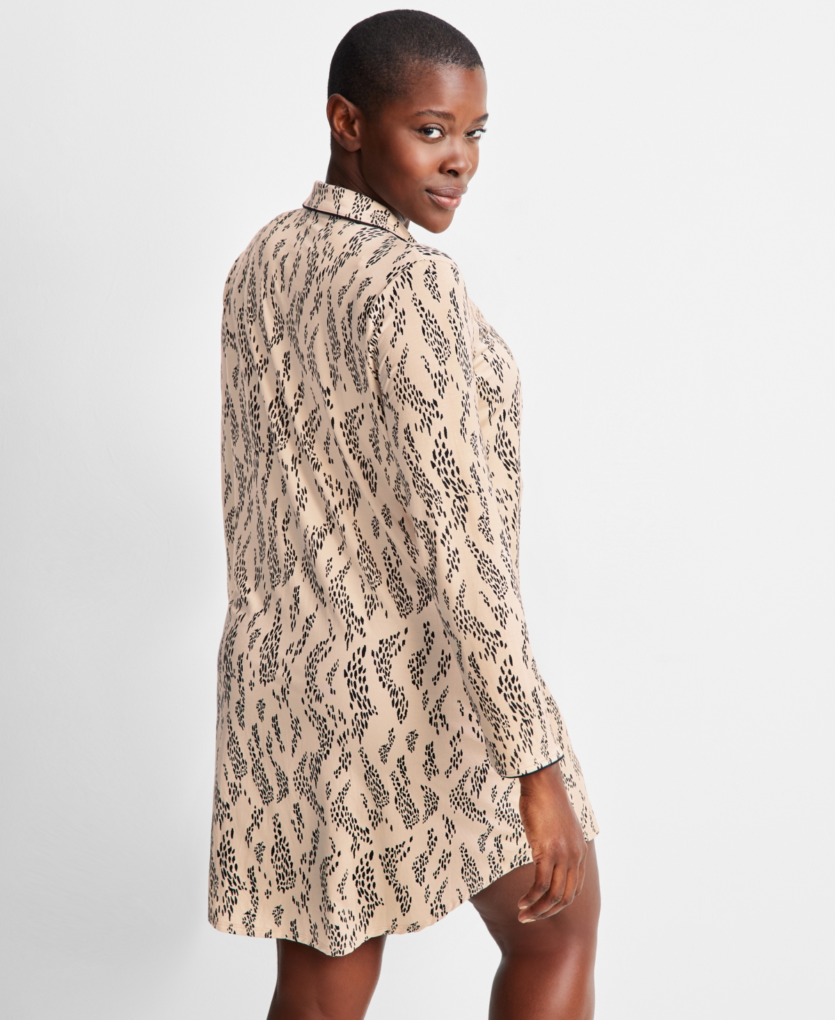 State Of Day Women's Notch Collar Sleepshirt Xs-3x, Created For Macy's In Textural Animal