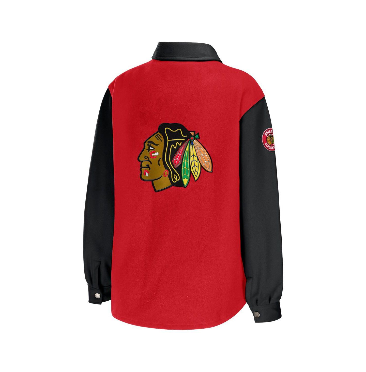 Женская куртка WEAR by Erin Andrews Red, Black Chicago Blackhawks Colorblock Button-Up Shirt Jacket — фото 2