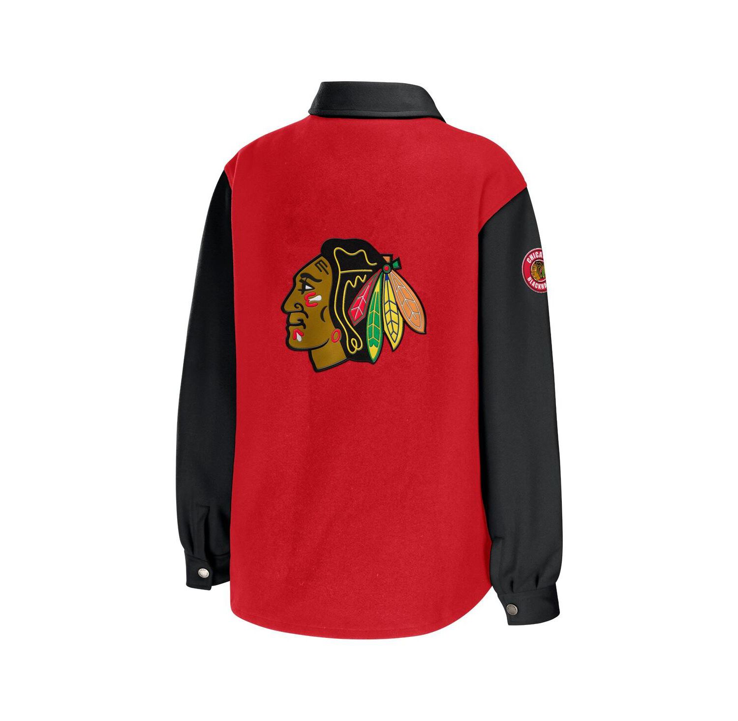 Women's Red, Black Chicago Blackhawks Colorblock Button-Up Shirt Jacket