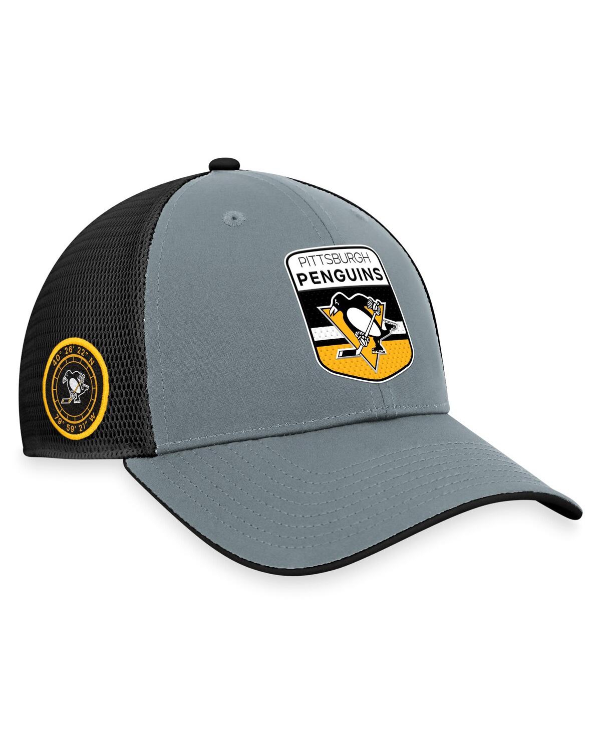 Fanatics Men's  Gray, Black Pittsburgh Penguins Authentic Pro Home Ice Trucker Adjustable Hat In Gray,black