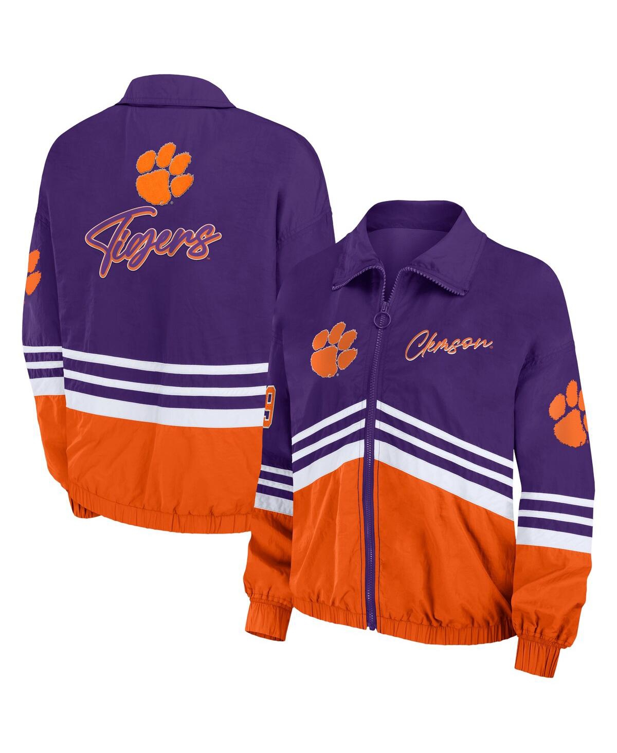 Women's Wear by Erin Andrews Purple Distressed Clemson Tigers Vintage-Like Throwback Windbreaker Full-Zip Jacket - Purple