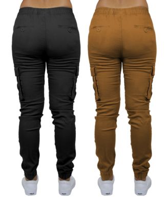 Women's Loose Fit Cotton Stretch Twill Cargo Joggers Set, 2 Pack