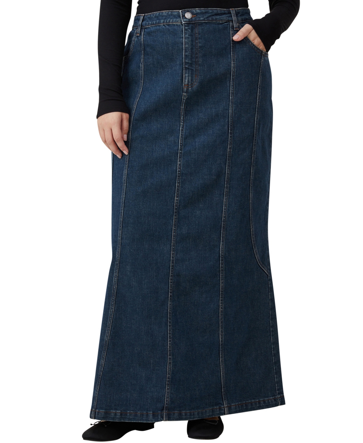 Women's Panel Flare Denim Maxi Skirt - Mistic Blue