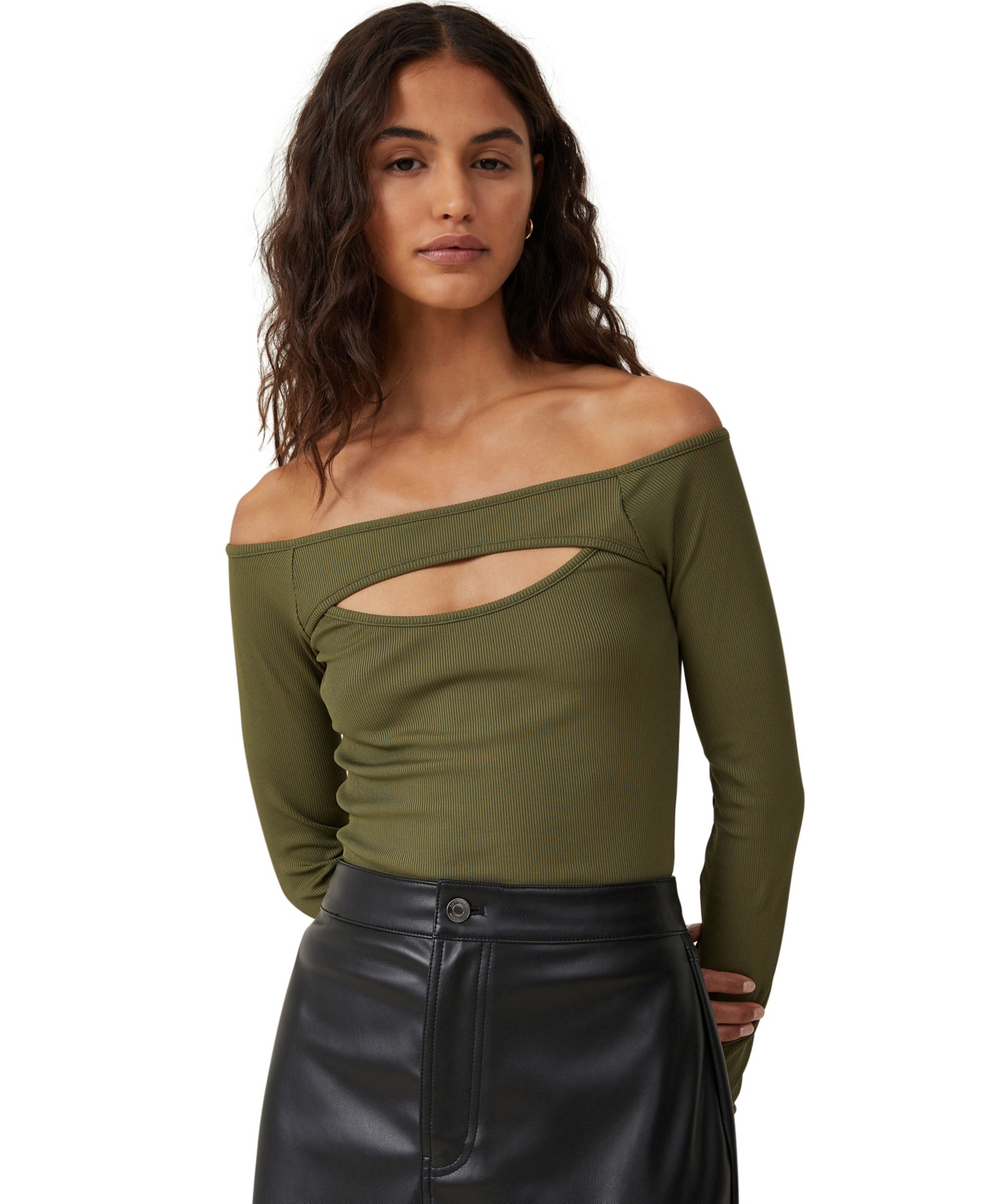 Cotton On Women's Romy Cut Out Long Sleeve Top In Dark Moss