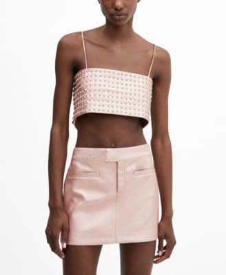 Mango Womens Rhinestone Bandeau Top Skirt Set In Pink
