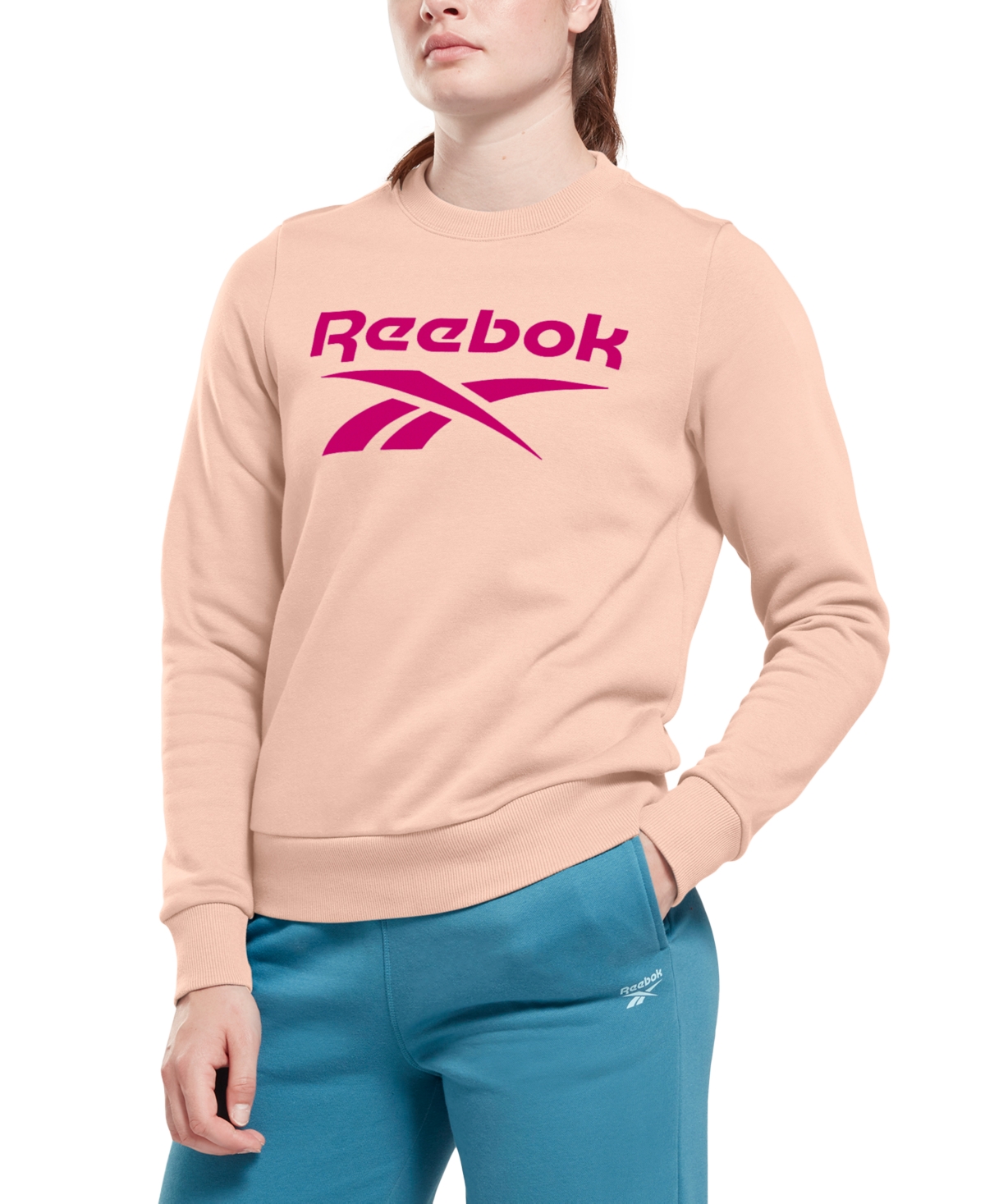 Reebok Women's Identity Logo Fleece Crew Sweatshirt In Possibly Pink F-r