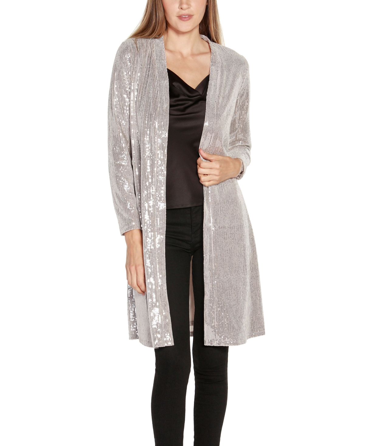 Belldini Black Label Women's Stretch Velvet Sequin Knit Duster Top