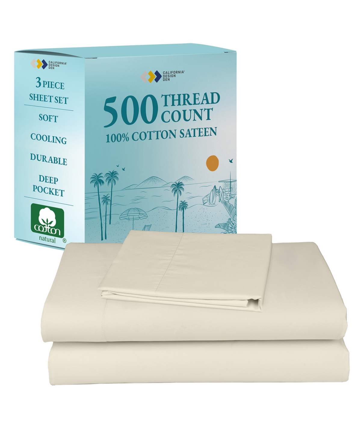 California Design Den 100% Extra Long Staple, 500 Thread Count Sateen Weave Sheet Set