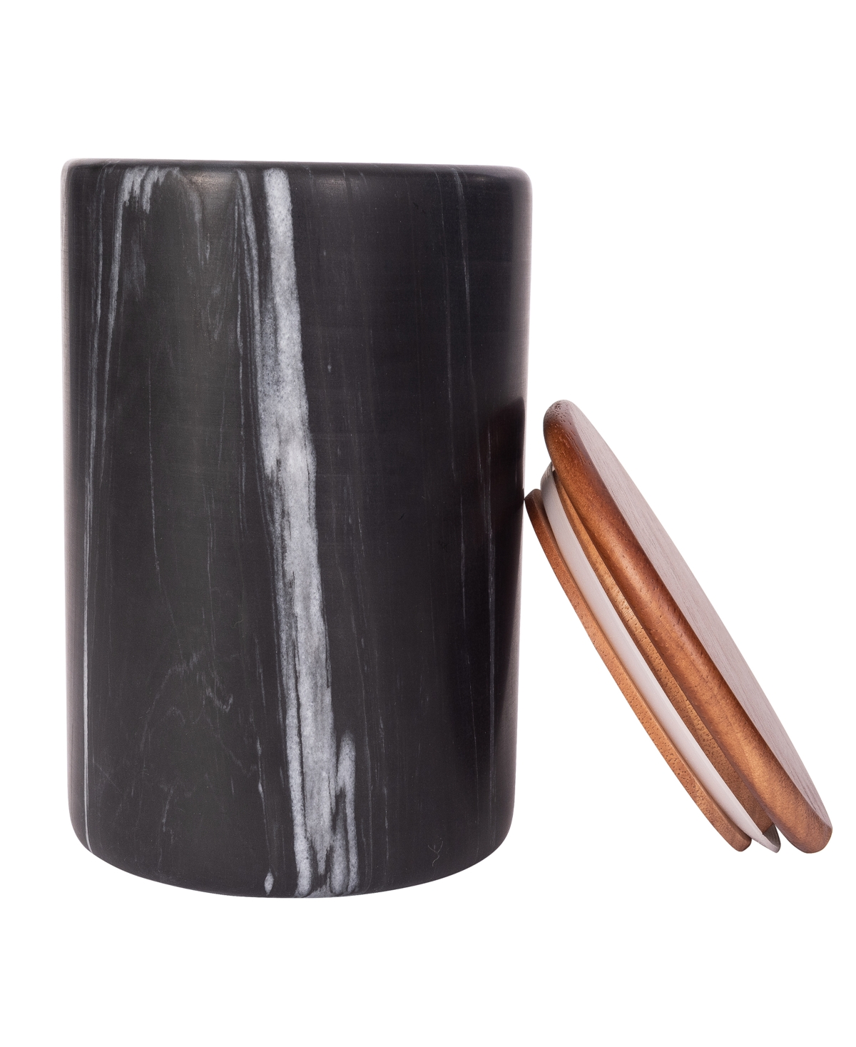 Shop Artifacts Trading Company Marble Storage Canister With Sealed Wood Top, 5" X 6" In Black Matte