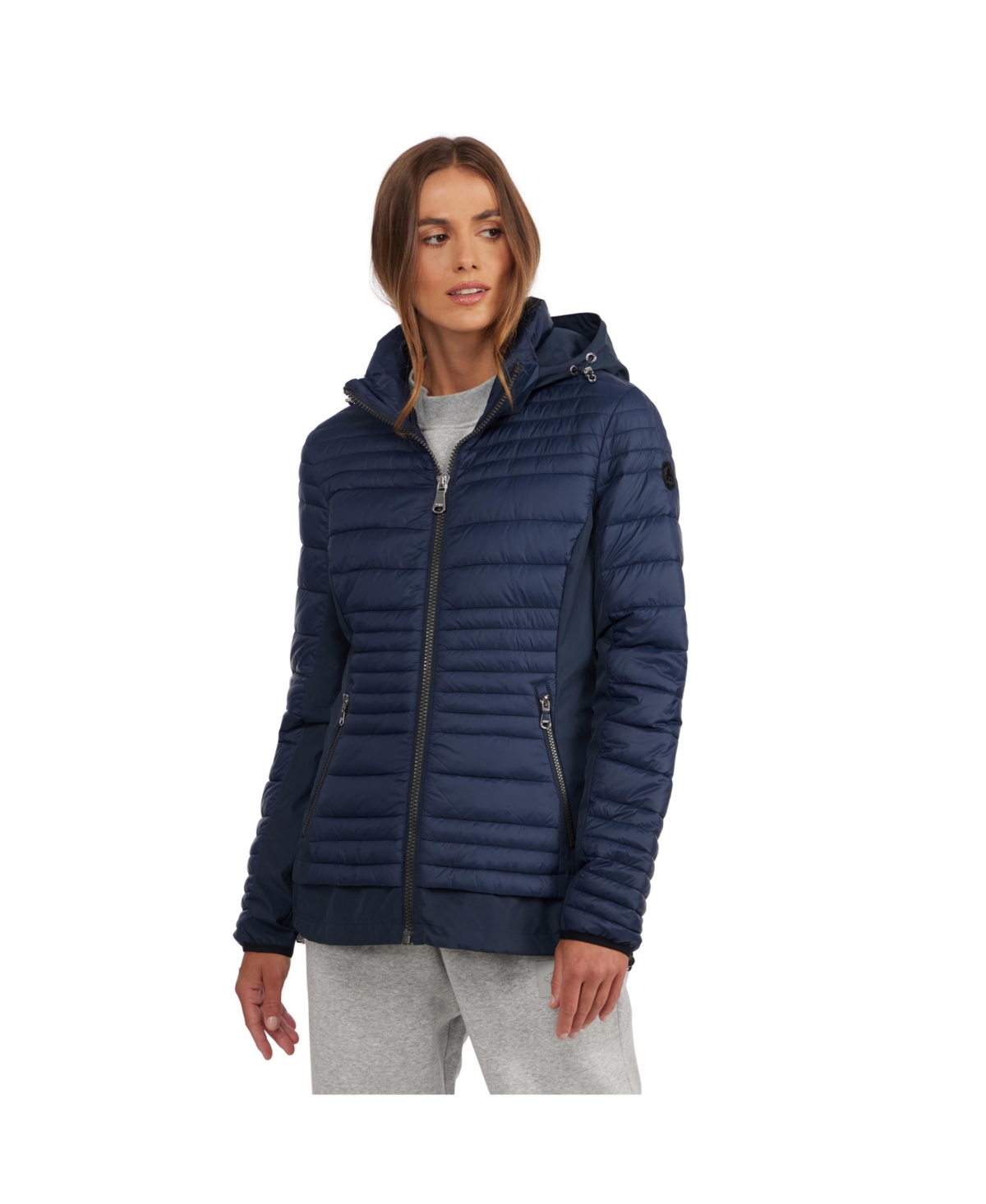 Women's Makani Ladies Channel Quilted Light Weight Mixed Media Jacket - Navy