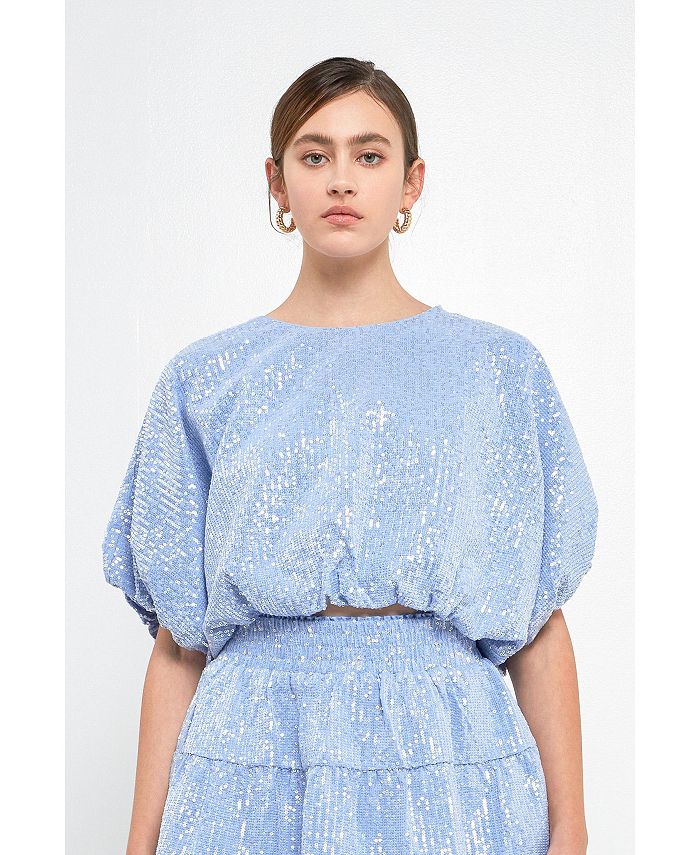 endless rose Women's Sequins Voluminous Crop Top Macy's