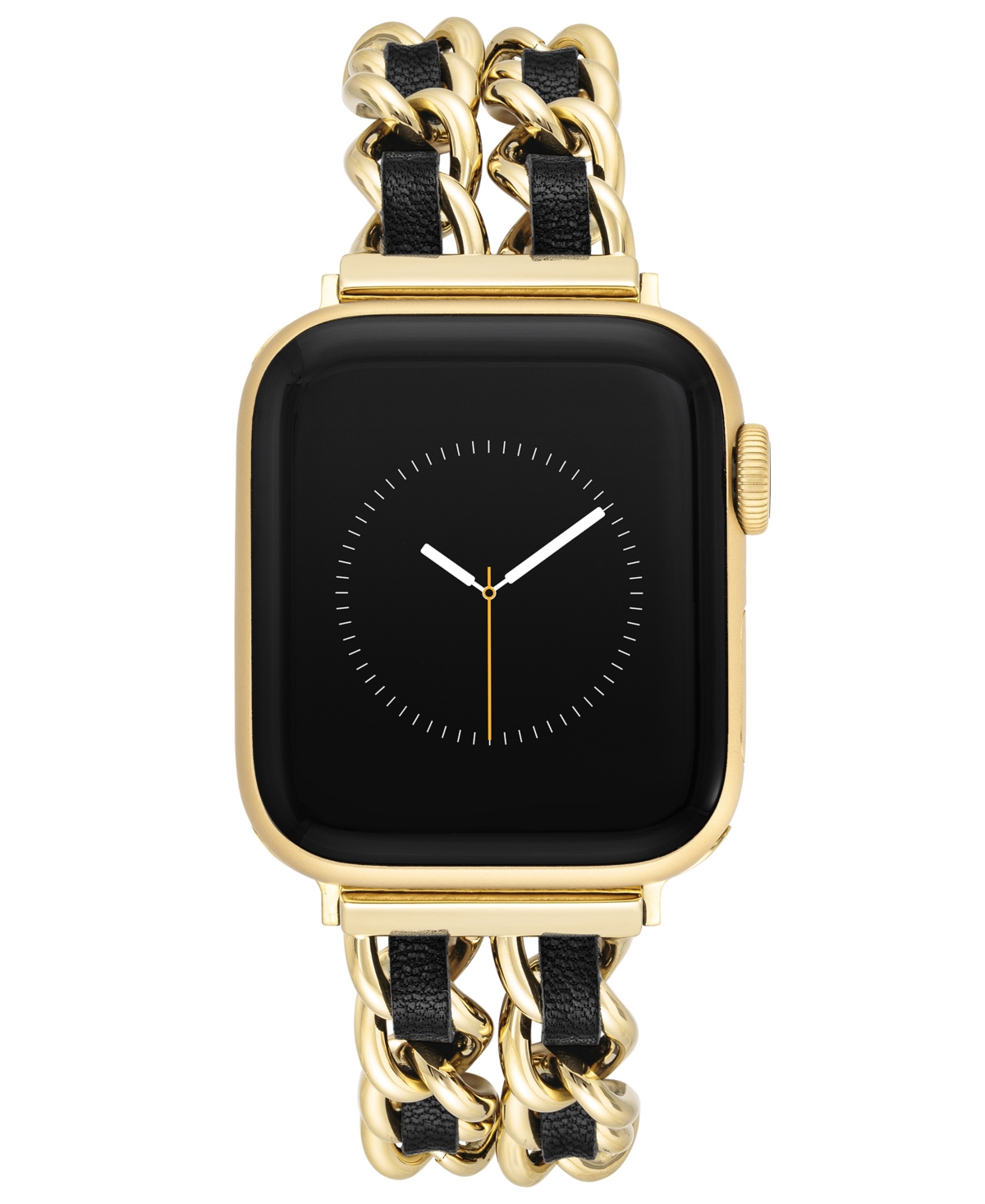 Women's Gold-Tone Alloy Double Chain and Black Faux Leather Bracelet Compatible with 38/40/41mm Apple Watch - Gold