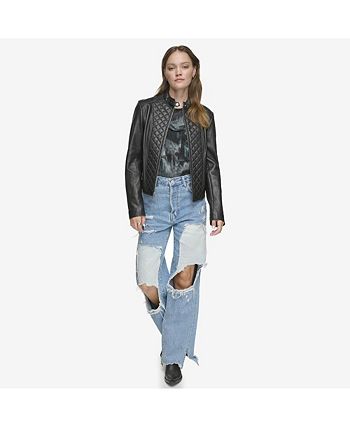 Andrew Marc Women s Marlette Quilted Lamb Leather Scuba Jacket