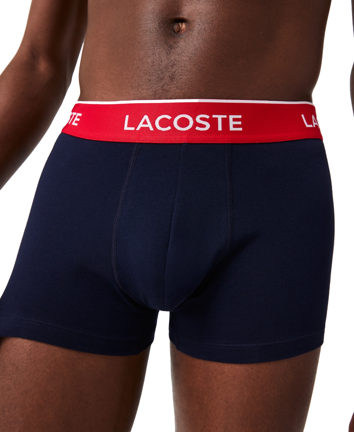 Lacoste Men's Casual Classic Colorful Waistband Trunk Set, 3 Pack - Green Red Navy