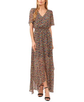 CeCe - Women's Smocked-Waist Flutter-Sleeve Maxi Dress