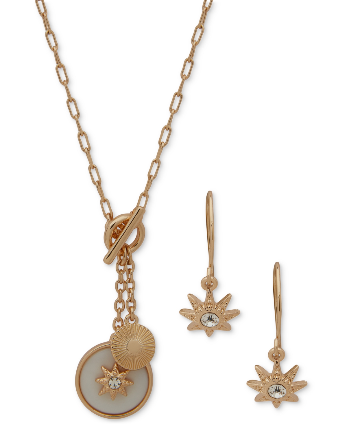 Anne Klein Gold-tone Mixed Stone Star Charm Pendant Necklace & Drop Earrings Set In Crystal