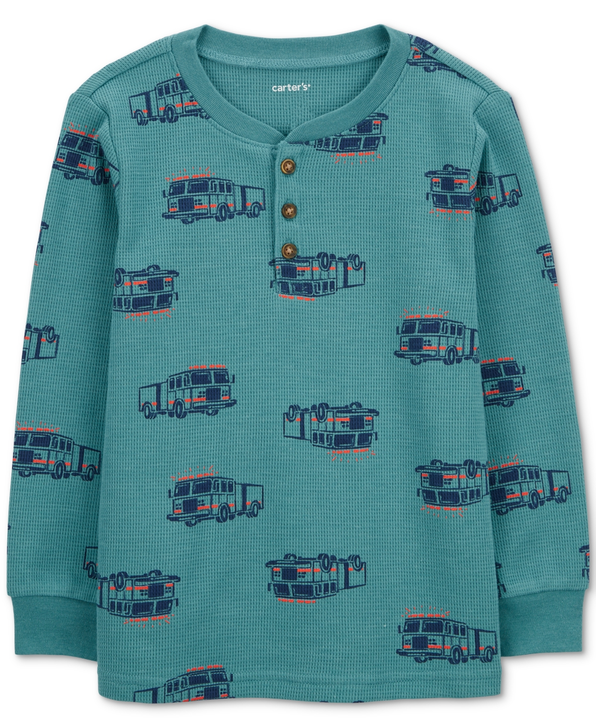 Carter's Babies' Toddler Boys Thermal Waffle-knit Printed Long-sleeve Henley In Blue