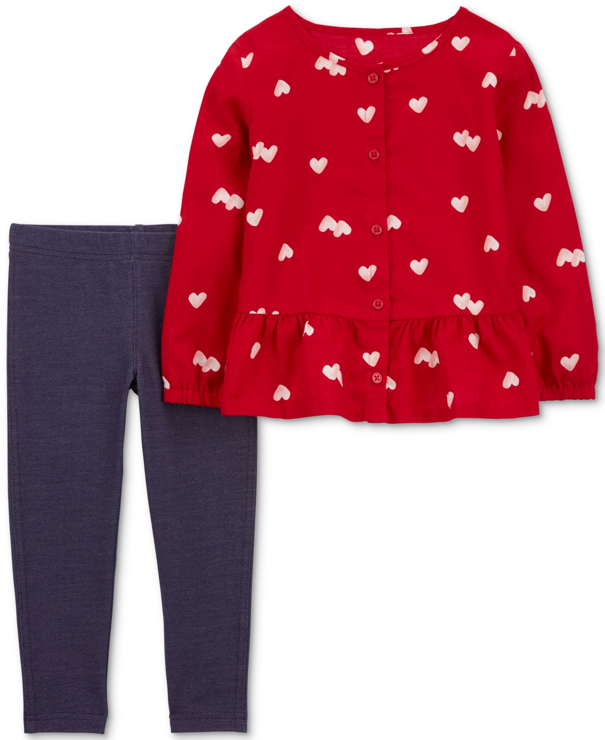 Carter's Babies' Toddler Girls Heart-print Top And Knit Denim Leggings, 2 Piece Set In Red