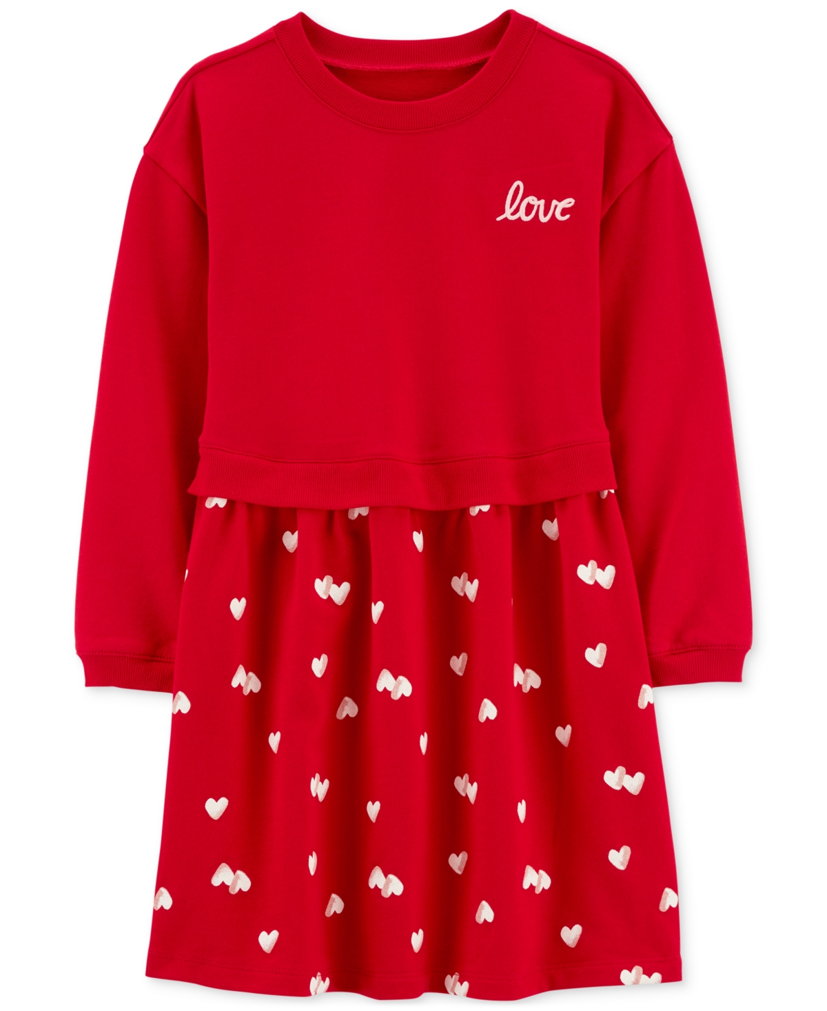 Carter's Kids' Big Girls Love Hearts French Terry Dress In Red