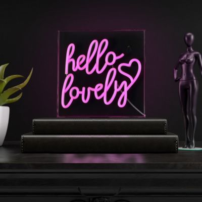 Hello Lovely Square Contemporary Glam Acrylic Box USB Operated LED Neon Light Lamp
