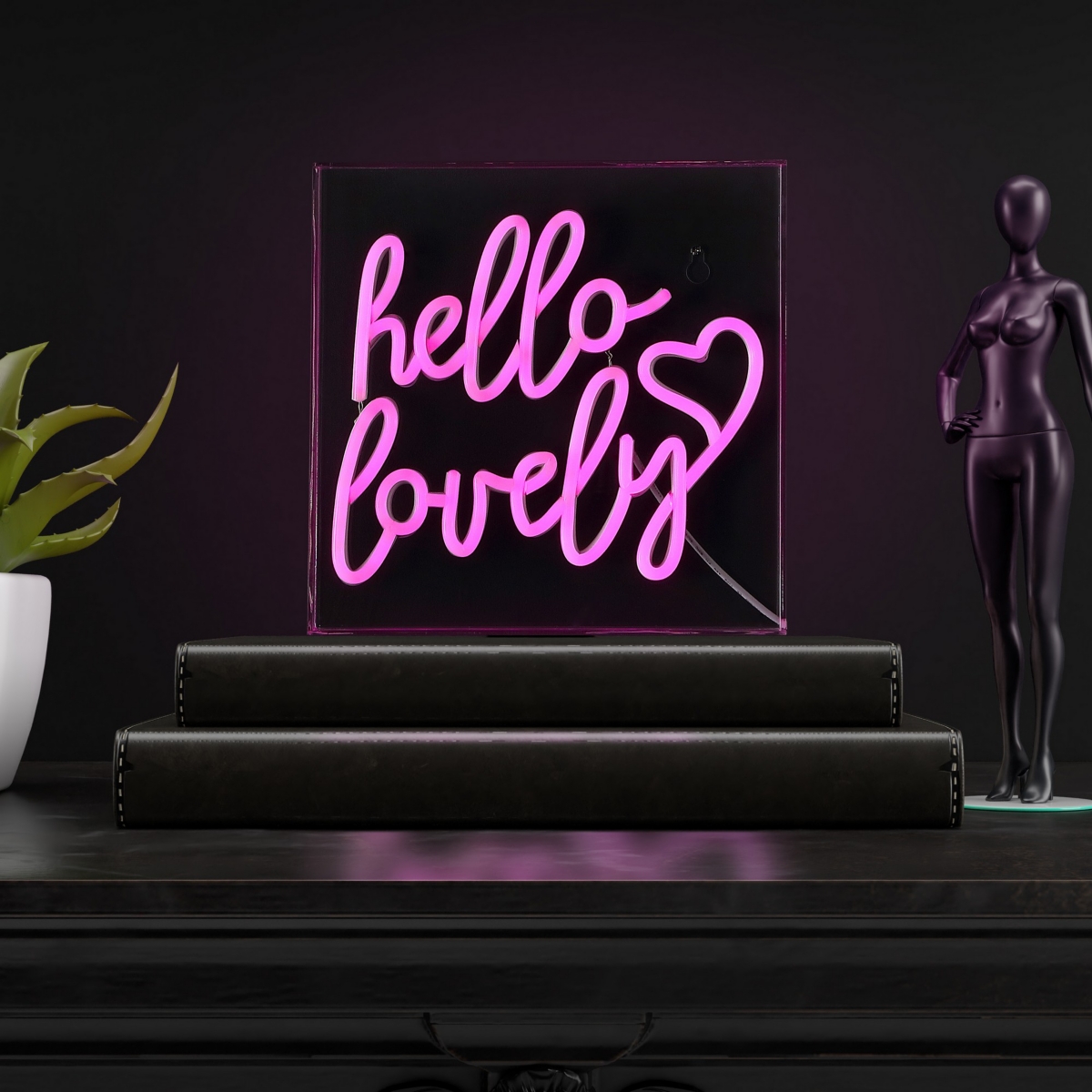 Jonathan Y Hello Lovely Square Contemporary Glam Acrylic Box Usb Operated Led Neon Light Lamp