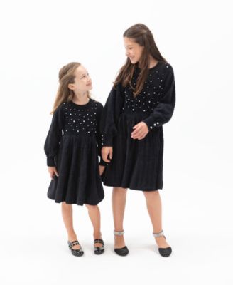 Rare Editions Kids' Toddler Little Big Girls Imitation Pearl Embellished Sweater Dress In Black