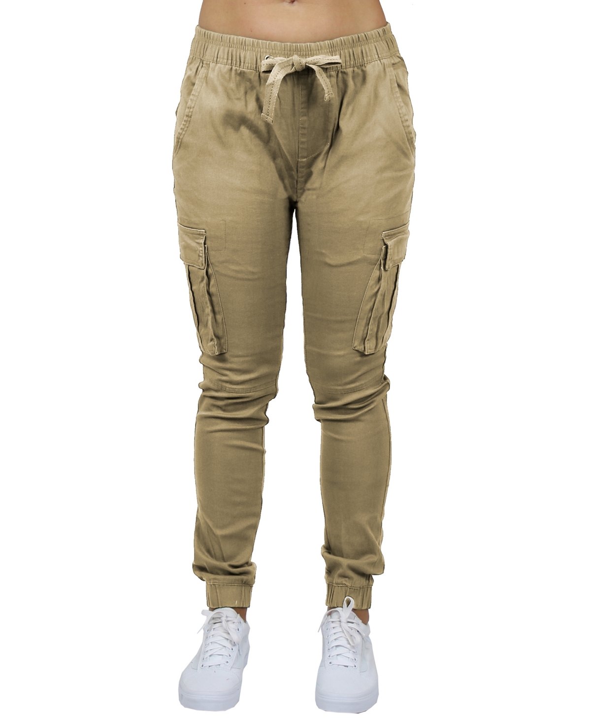 Shop Galaxy By Harvic Women's Loose Fit Cotton Stretch Twill Cargo Joggers In Khaki