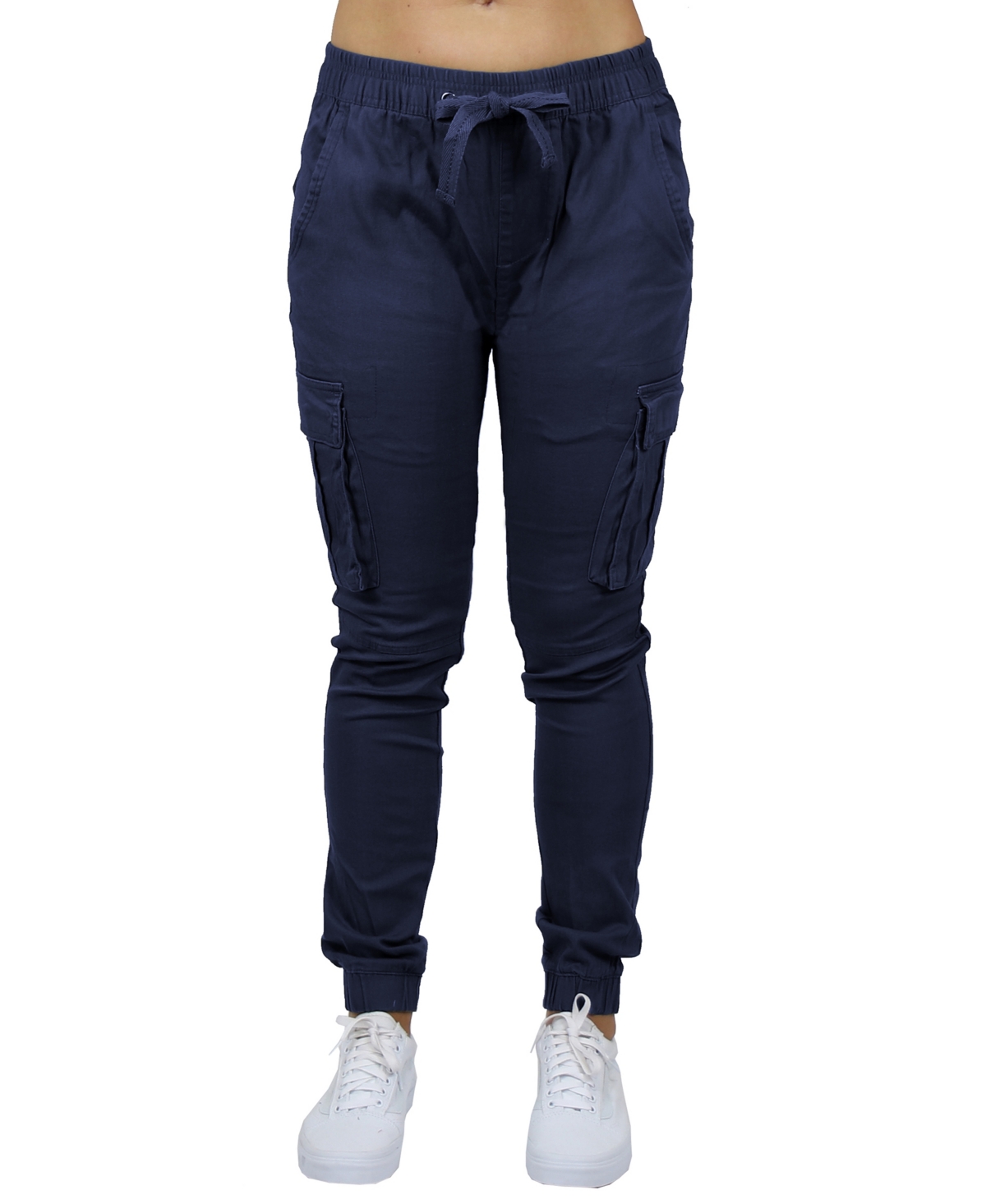 Shop Galaxy By Harvic Women's Loose Fit Cotton Stretch Twill Cargo Joggers In Navy