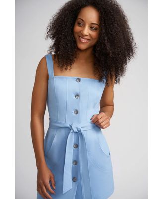 Women's Taylor Button Front Ponte Mini Dress with Large Front Pockets and Optional Belt