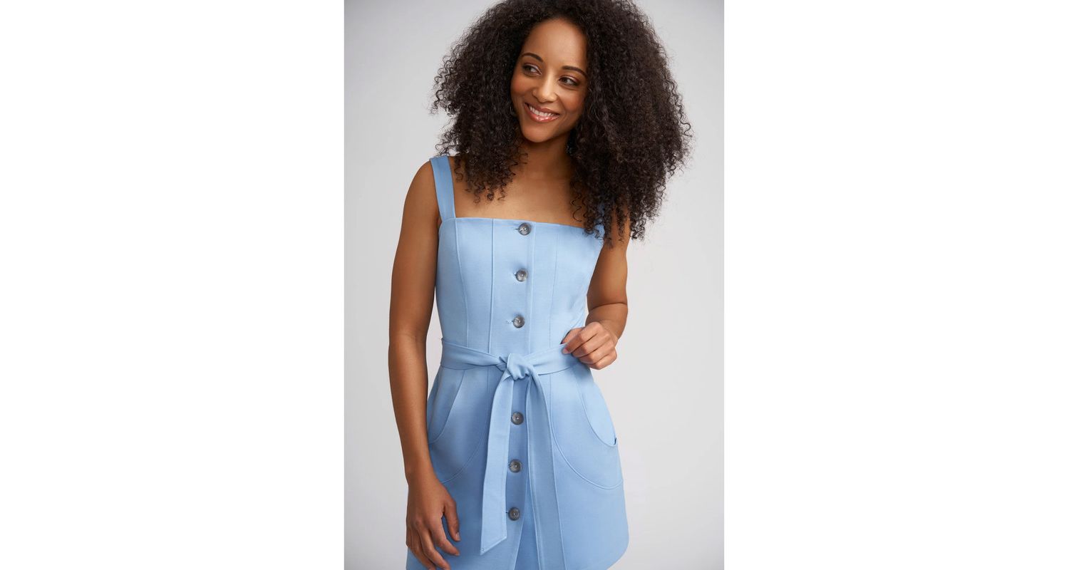 Women's Taylor Button Front Ponte Mini Dress with Large Front Pockets and Optional Belt