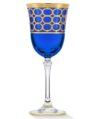 Cobalt Blue Red Wine Goblet with Gold-Tone Rings, Set of 4