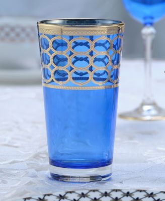 Cobalt Blue High Ball with Gold-Tone Rings, Set of 4