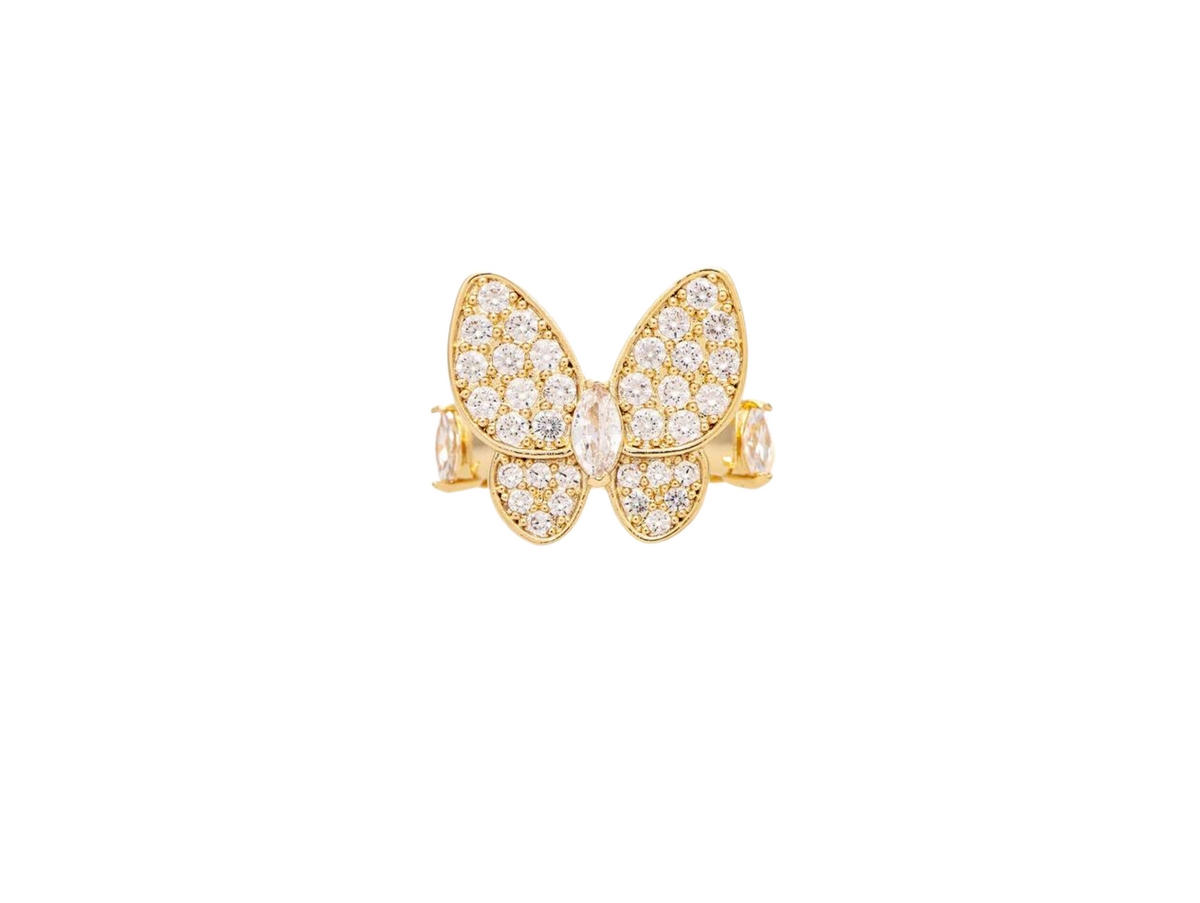 Cubic Zirconia Encrusted Butterfly Ring - Gold