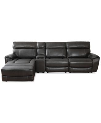 CLOSEOUT! Hutchenson 127.5" 4-Pc. Zero Gravity Leather Sectional with 1 Power Recliner, Chaise and Console, Created for Macy's