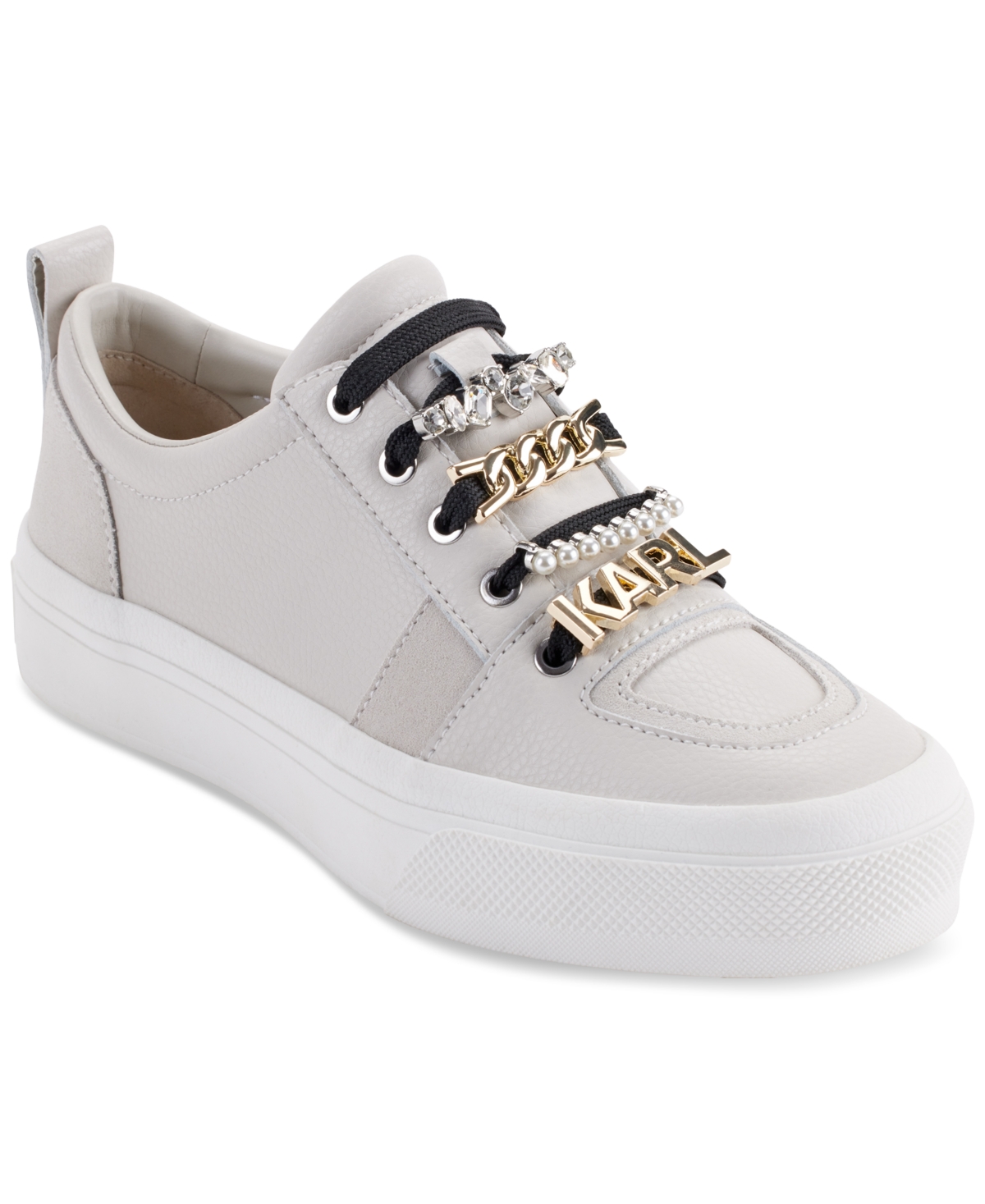Karl Lagerfeld Gretel Slip-on Lace-up Embellished Sneakers In Soft White