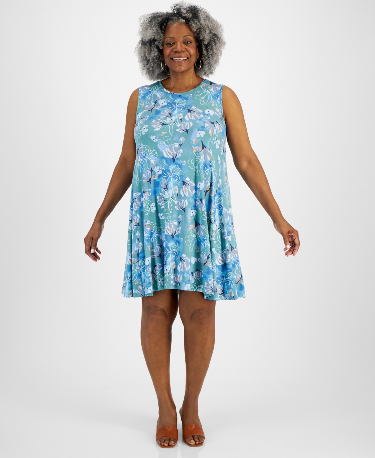 Style & Co Plus Size Printed Flip-flop Dress, Created For Macy's In Arles Floral Teal