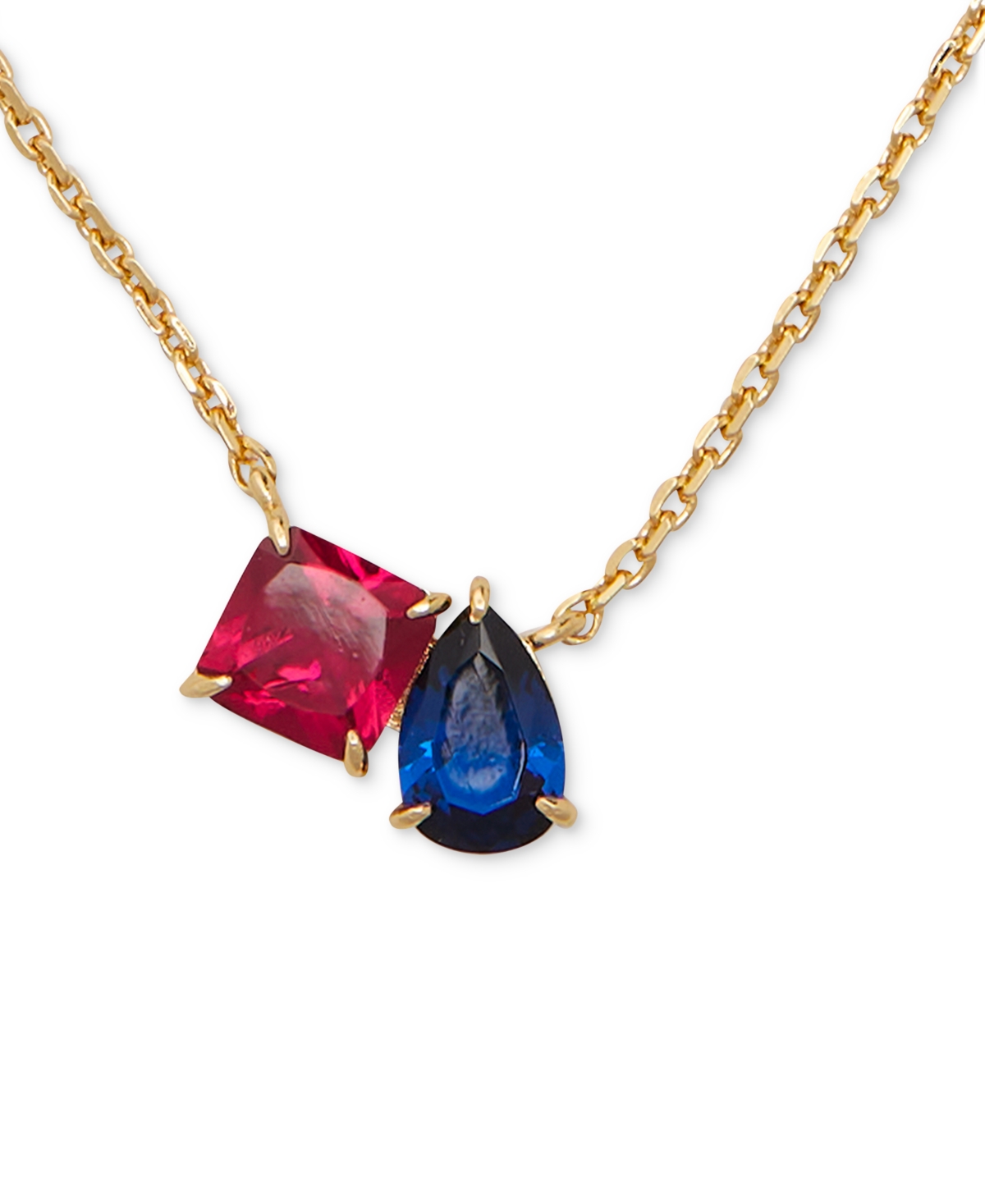 Kate Spade Double Crystal Pendant Necklace, 16" + 3" Extender In Red Multi