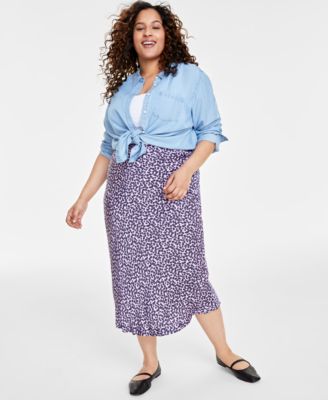 On 34th Plus Size Floral Midi Slip Skirt Created for Macy s Macy s